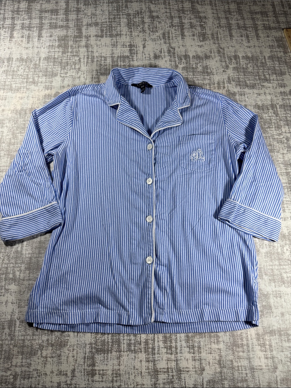 Lauren Ralph Lauren Blue & White Striped Women's Pajama Top sz M 23X19PTP